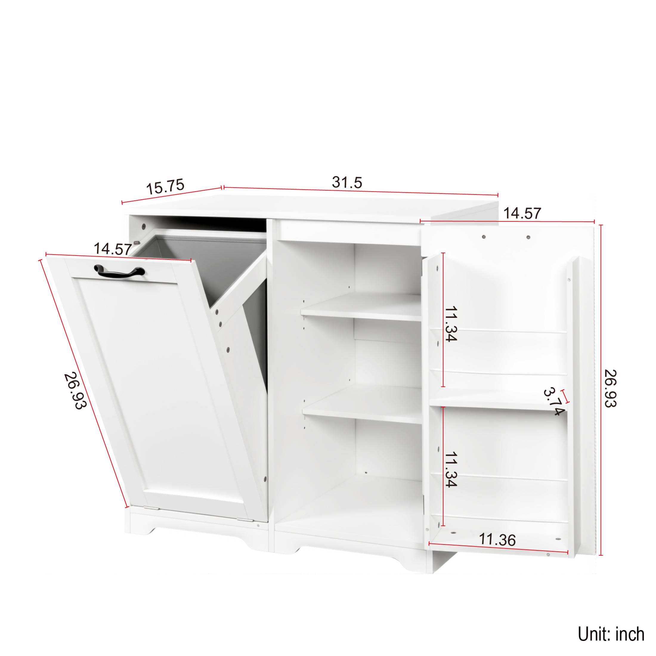 Noble House Rhea 31.5" Laundry Cabinet, Tilt-Out Hamper, Doors and Adjustable Shelf, Freestanding, White