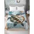 thumbnail image 2 of California King Size Flat Sheet Only, Teal Sea Turtle Coastal Soft Brushed Microfiber Bed Sheets, Summer Beach Nautical Coral Hotel Quality Breathable Bedding Top Sheet, Easy Care, 108"x98", 2 of 9