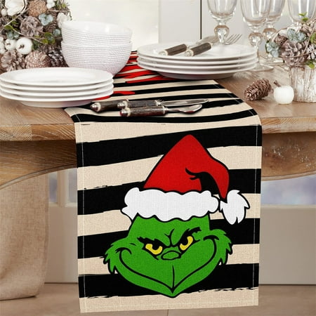 

Act Now! Gomind 12.99 x108.27 Christmas Grinch Table Runner Decors Grinch Christmas Creative Table Decorations Kitchen Dining Table Runners Decoration White