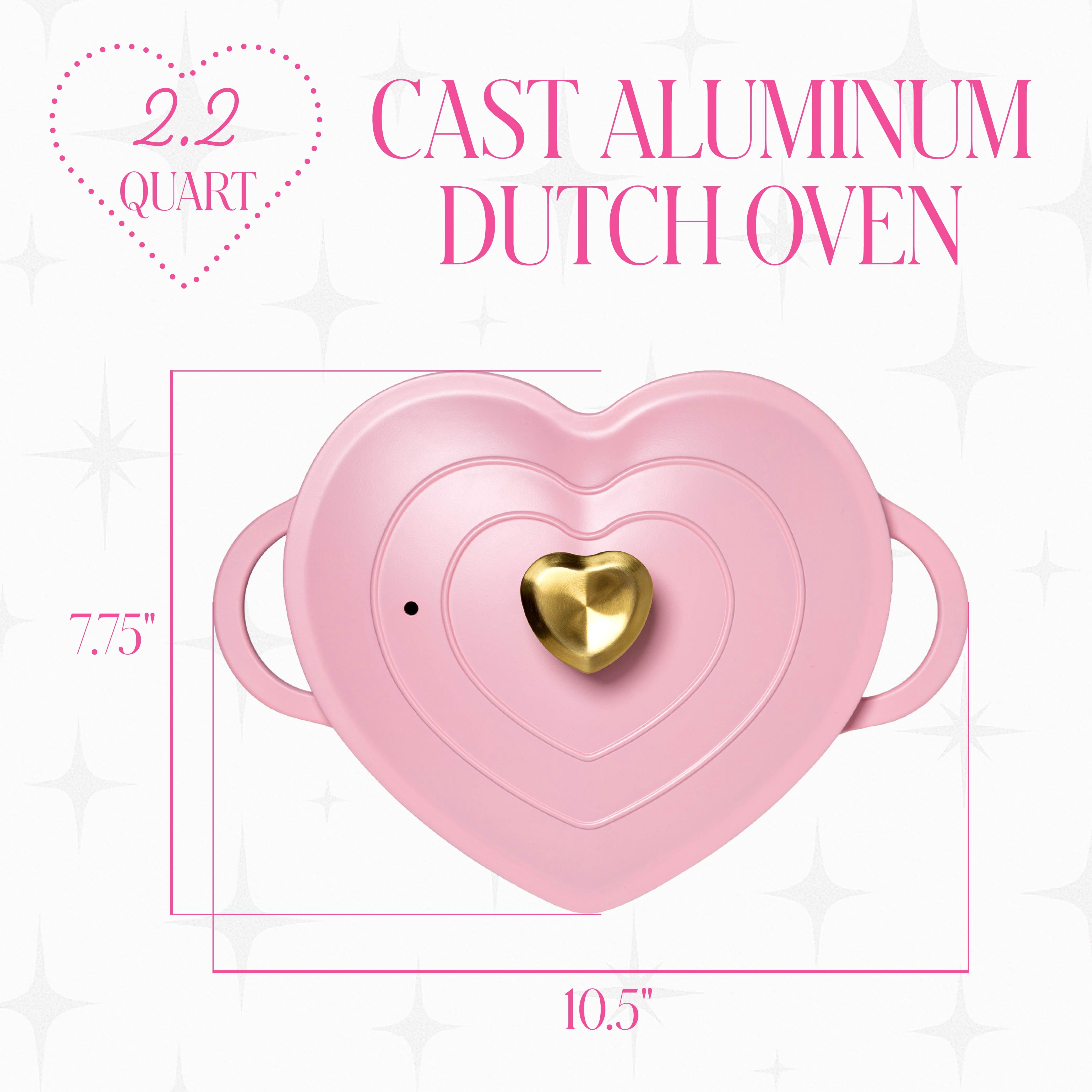 Paris Hilton 2.2-Quart Ceramic Nonstick Cast Aluminum Heart-shaped Dutch Oven with Lid, Oven Safe, Dishwasher Safe, Pink
