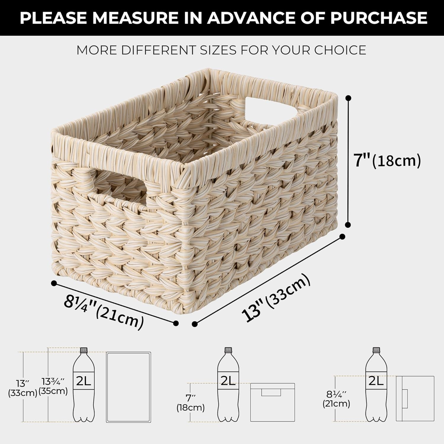 GRANNY SAYS Wicker Storage Baskets for Shelves, Waterproof Woven Baskets for Organizing, Hand Woven Rectangle Basket for Pantry, Butter Milk, 2-Pack