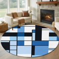 thumbnail image 3 of 8ft Washable Large Round Rug, Abstract Non-Slip Circle Area Rug for Living Room Dining Room, Medieval Blue Black Geometrical Indoor Floor Mat for Home Decor, 3 of 9