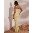 thumbnail image 3 of Light Yellow Lace Bodycon Maxi Dress With Ruffled Straps For Women, 3 of 5
