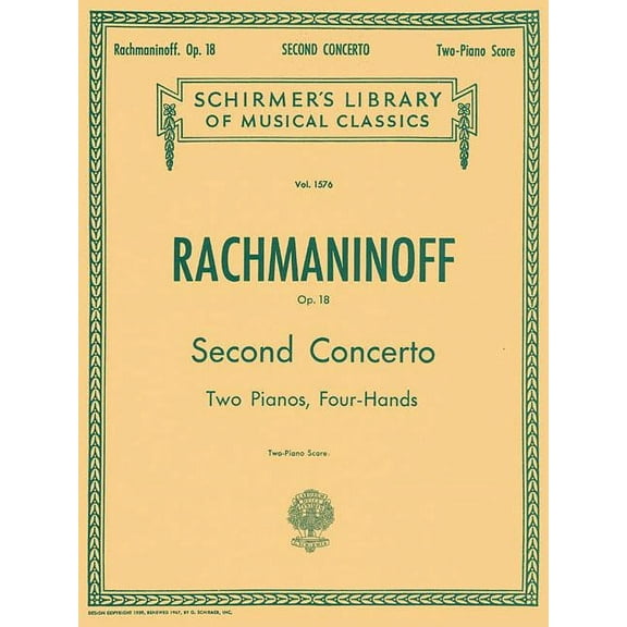 Schirmer's Library of Musical Class Rachmaninoff Concerto No. 2 in C Minor, Op. 18 Piano Duet Sheet Music Songbook Schirmer Classics Vol. 1576 2 Pianos, 4 H, Book 1576, (Paperback)