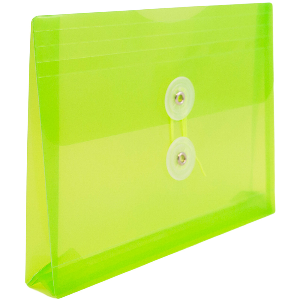 JAM Paper Plastic Envelopes with Button & String Tie Closure, Index Size, 5 1/2 x 7 1/2, Lime Green, 3/Pack
