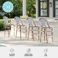thumbnail image 4 of Martha Stewart Set of 2 Indoor-Outdoor Stackable Bistro Bar Stools with Natural Woodgrain Aluminum Finish Frames, White/Navy Woven Rattan Backs/Seats, 4 of 9