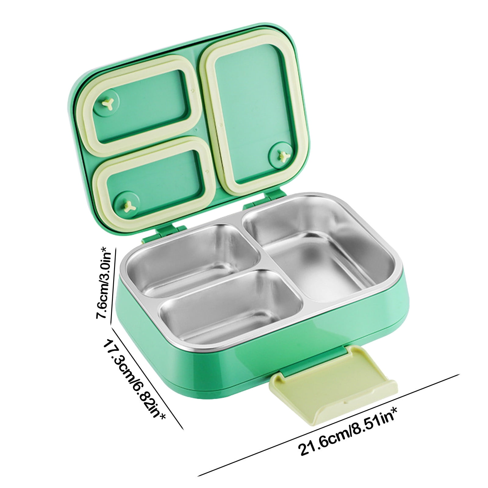 3-Tier Insulated Lunch Box, Stainless Steel Bento with Separate Compartments, Keeps Food Hot/Cold, Microwave Safe for Work & College Green