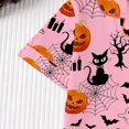 thumbnail image 6 of CUZIBR Girls Outfits Sets Halloween Pumpkin Bat Cat Print Lapel Button Short Sleeve Pajama Top Matching Shorts Two Piece Kids Sleepwear Set,Pink,7-8 Years, 6 of 9