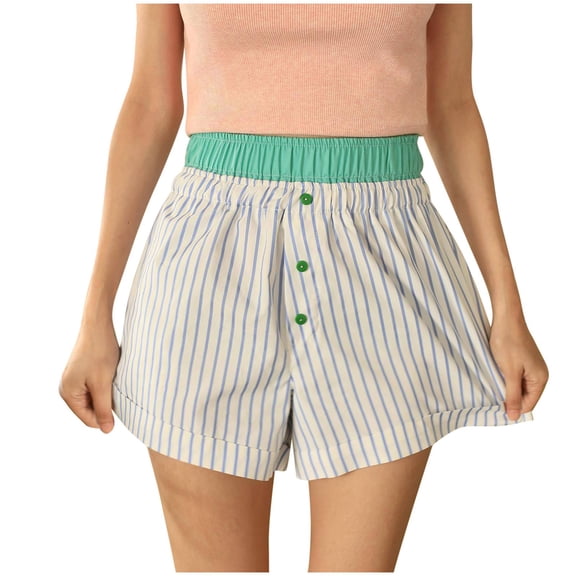 YANGXINX Women's Shorts 2026 Summer Beach Cute Plaid Print Button Front Elastic Waist Pajama Bottoms Shorts Trendy Casual Vacation Sleepwear