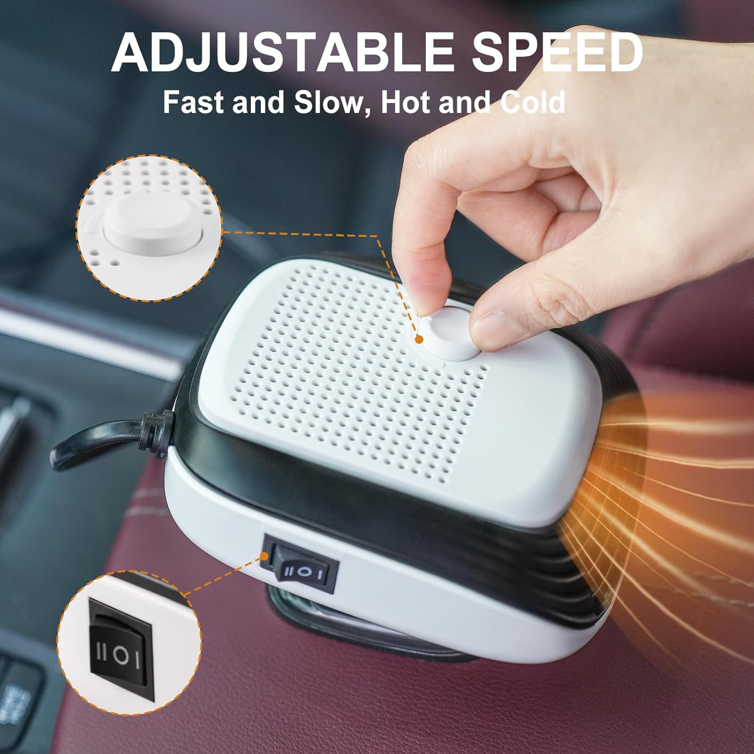 2 in 1 Fan Fast Heating or Cooling, Car Defroster, Portable Car Heater, Adjustable Speed ​​Car Heater Plugs Into Cigarette Lighter, White
