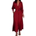 thumbnail image 1 of Vestido liso de mujer con cinturón, manga larga y escote en V profundo, poliéster y spandex, estilo informal y elegante, tallas S-XXXL, 1 of 5