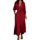 thumbnail image 1 of Vestido liso de mujer con cinturón, manga larga y escote en V profundo, poliéster y spandex, estilo informal y elegante, tallas S-XXXL, 1 of 5