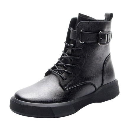 OJSFQUFP Non Slip Shoes for Women Fashionable and Versatile British Retro Belt Plus Velvet Short Work Shoes Women Business Casual Womens Ankle Boots Black 40