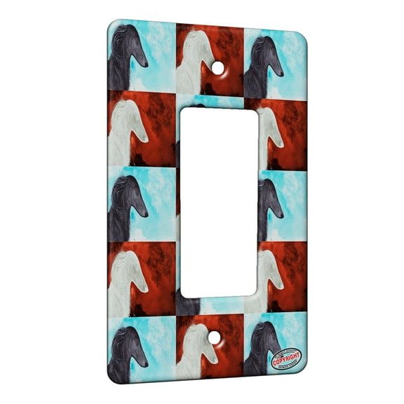 KuzmarK™ 1 Gang Rocker Wall Plate - Black Borzoi Sighthound Dog Pattern Art by Denise Every