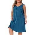 thumbnail image 2 of DARING DIVA Women's Plus Size Satin V Neck Sleeveless Pleated Nightgown 4X Peacock Blue, 2 of 7