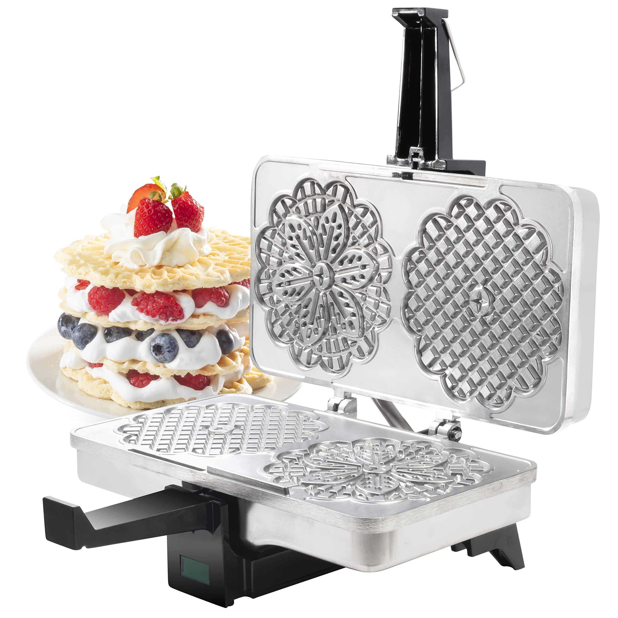 Electric Waffle Maker Silver Pizzelle Baker Makes Two 5-Inch Cookies