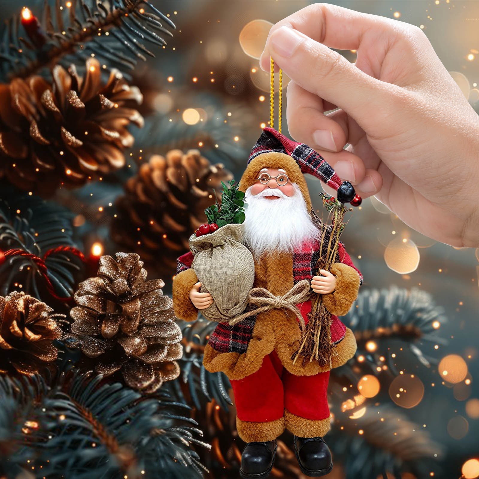 CuiLiyq Christmas Santa Figurines, Standing Santa Claus Figure Wearing Coat Clothes, Gifts for Winter Home Table Xmas Party (Acrylic)