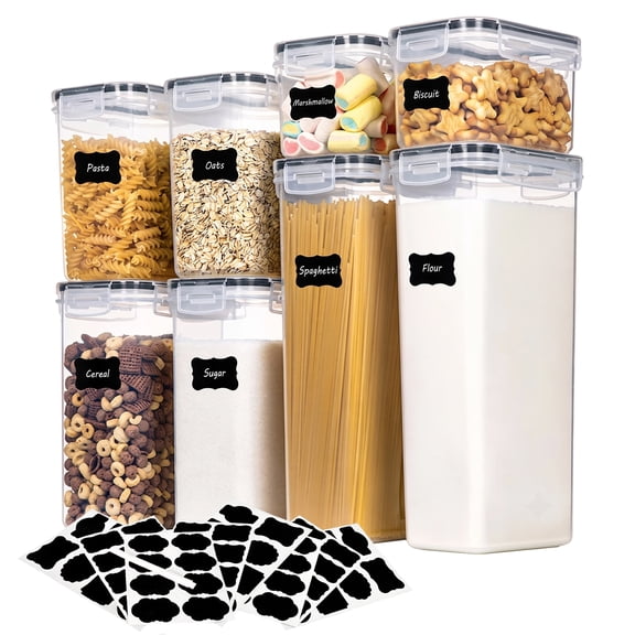 8 Pcs Airtight Food Storage Containers with Lids, Labels & Marker, Flour Canisters for Kitchen Organization
