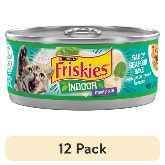 (12 pack) Purina Friskies Indoor, Saucy Seafood Bake, Wet Cat Food, 5.5 oz Can