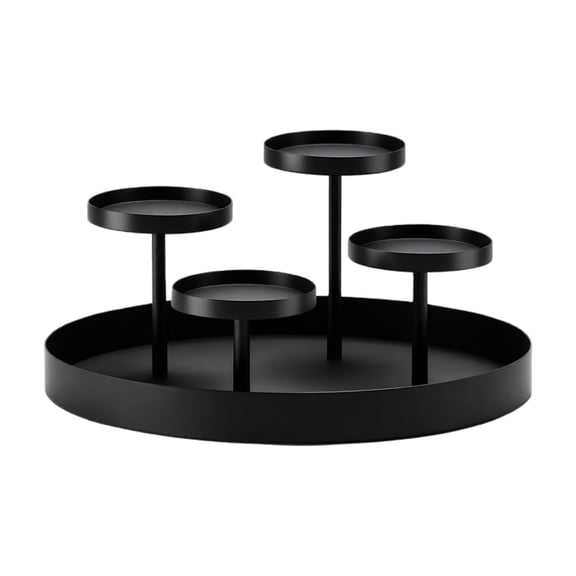 Four-Tier Metal Candle Holder with Stepped Tray Design, Matte Black, for Dining Table Centerpiece Decoration