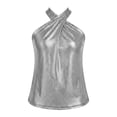 thumbnail image 4 of Womens Sparkling Camisole Top Elegant Sleeveless Tank Blouse Casual Party Wear Halter Neck Silver S, 4 of 4