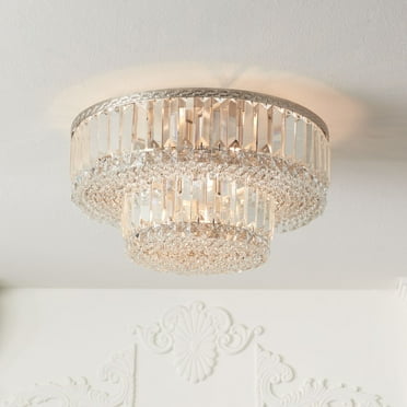Vienna Full Spectrum Magnificence Modern Ceiling Light Flush Mount Fixture 16" Wide Brushed Satin Nickel Faceted Crystal Glass for Bedroom Living Room