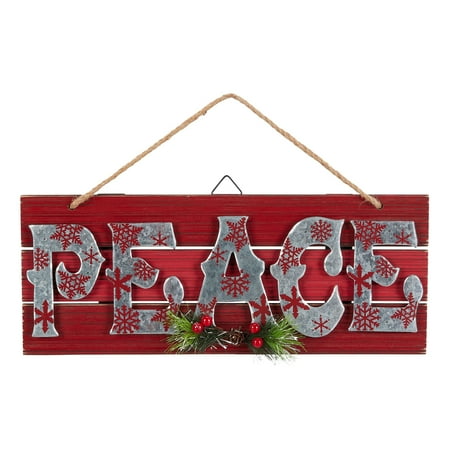 Holiday Time “Peace” Rustic Wooden Hanging Wall Décor Sign, 15"