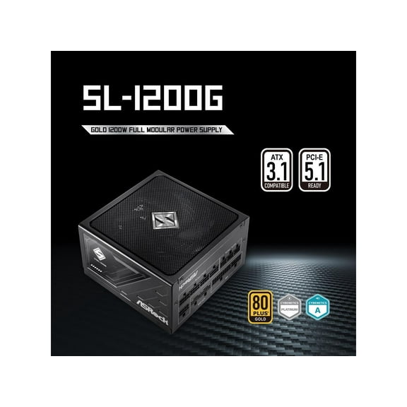 ASRock Steel Legend SL-1200G 80 PLUS GOLD & Cybenetics PLATINUM Full Modular Power Supply, ATX3.1 & PCIe5.1 Ready with Dual Color 12V-2x6 Cable, 10 Years Warranty