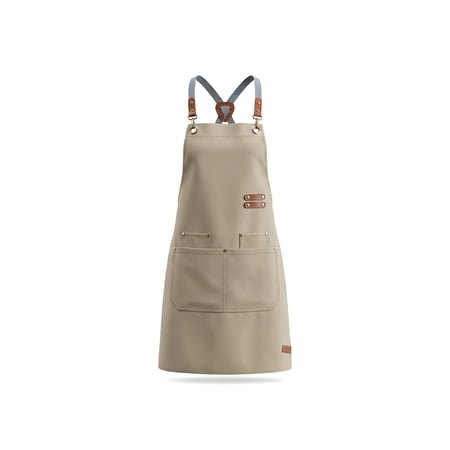 Canvas Apron Waterproof Oil-Proof – Fixed Shoulder Straps – New Style Restaurant Commercial Workwear – Heavy Duty Kitchen Bib Apron with Pockets – Unisex for Men & Women – Khaki