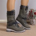 thumbnail image 3 of EKVAHL Women's Mid‑Calf Winter Boots, Non‑Slip Faux Suede Lace‑Up Boots, Block Heel Casual Walking Shoes For Cold Weather Green, 3 of 5