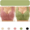 thumbnail image 4 of CLOISE Bralettes for Women with Support Plus Size 2 Pack Front Closure No Underwire Bras for Seniors Wireless Full Coverage Push up Front Snap Bra Older Women Lace Everyday Bras Pink XL, 4 of 4