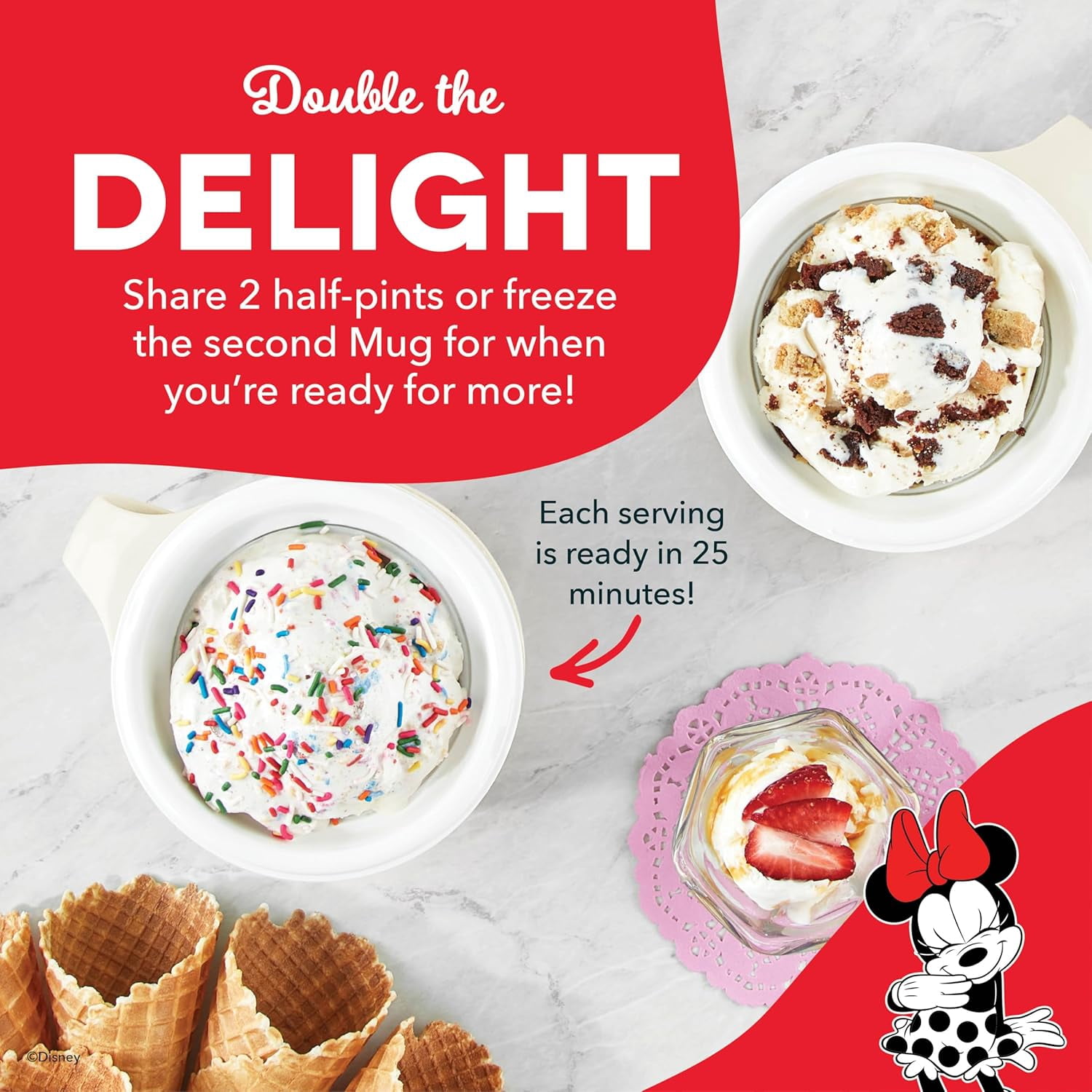 Dash My Mug Ice Cream Maker Bundle - Mini Electric Ice Cream Maker for Gelato, Sorbet & Frozen Yogurt with Mickey & Minnie Design