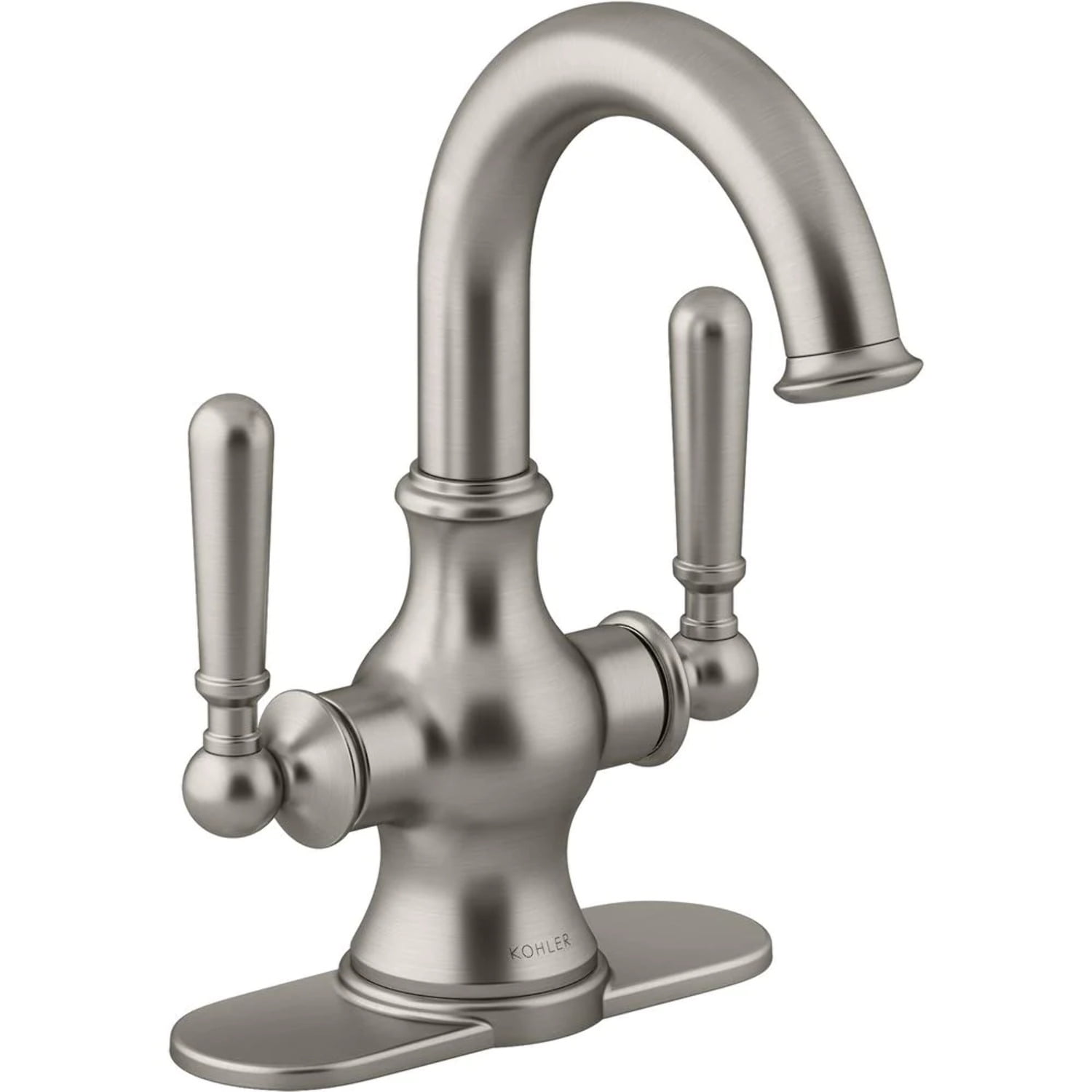 KOHLER Truss Centerset Bathroom Faucet - 4 Inch Lavatory Faucet With Lever Handles, Brushed Nickel