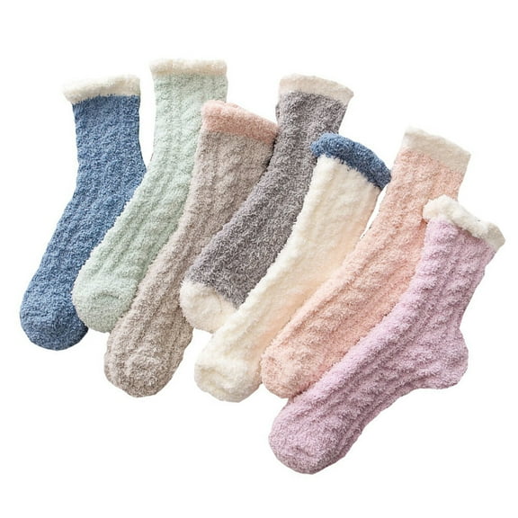 7 Pairs Warm Plush Slipper Socks Microfiber Weatherproof Boot Crew Home Sleeping