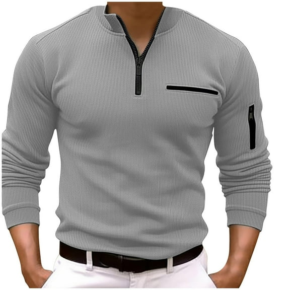 PuLe Mens Henley Men's 3/4 Zipper Long Sleeved Top With Arm Zipper Men's Striped Long Sleeved Sports Top Solid Color Long Sleeved Stand Up Collar Top/shirt