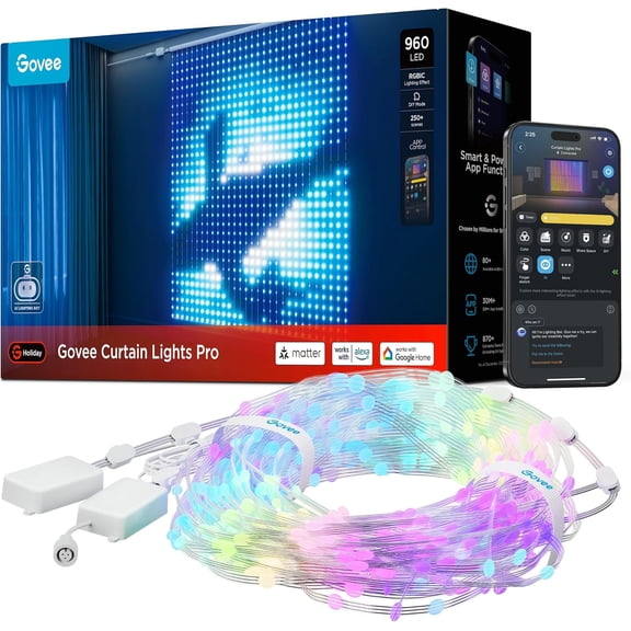 Govee Smart Curtain Lights Pro, 960 LEDs, 5.4×5.7ft