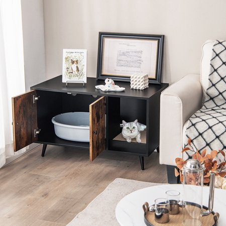 FITHOOD Cat Litter Box Enclosure with Double Door Cabinet
