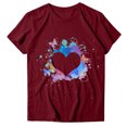 thumbnail image 4 of Wozhidaoke Dandelion Shirt, Short Sleeve Women Casual Top Shirt Heart Printed Tee Shirt Loose Temperament T-Shirt O-neck Top Shirt, Floral T-Shirts for Women | Burgundy M, 4 of 5
