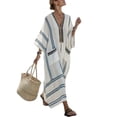 thumbnail image 4 of IFNWSV Robes Grande Taille, Robe Longue Ample à Rayures à Manches Mi-Longues et Col en V avec Poche Style Mode Décontracté, Robes d'Été pour Femmes Bleu 4TG, 4 of 4