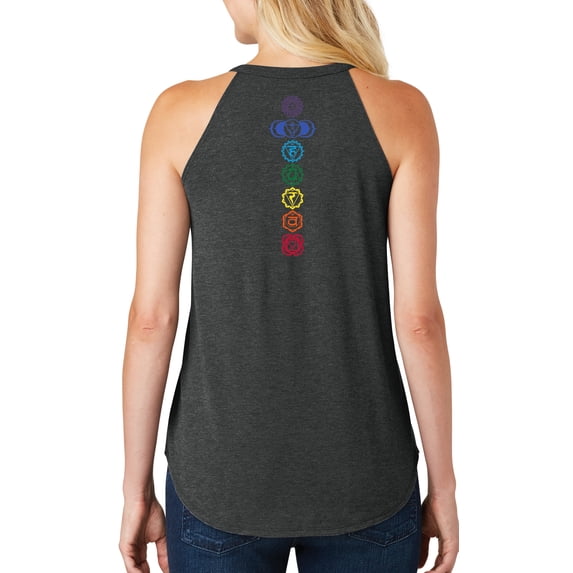 Women's 7 Colored Chakras Yoga Tank Top (back print), 4XL Black