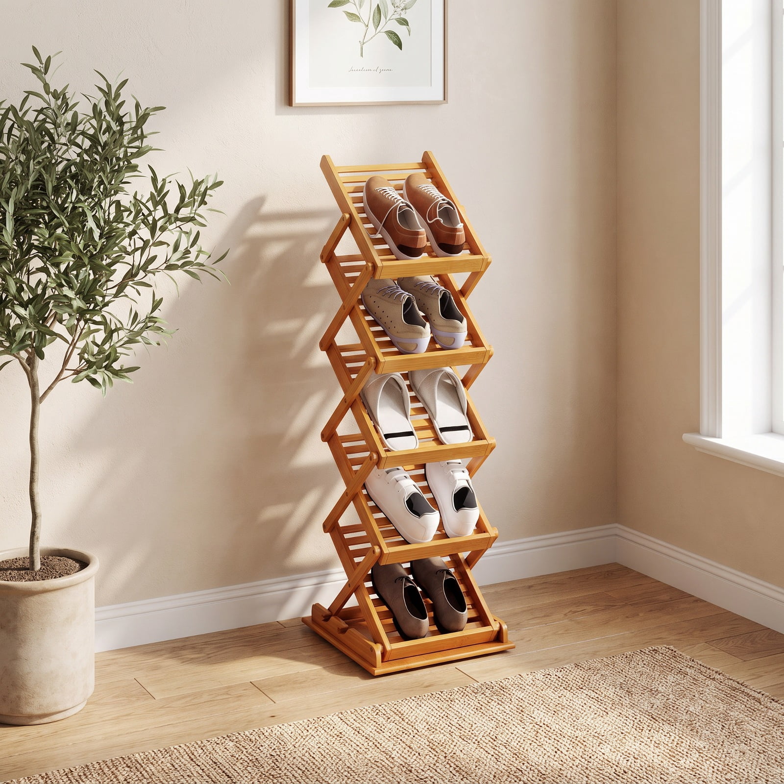 Furnibear Foldable Bamboo Magazine Rack with 2 Adjustable Positions for Living Room Home Office Bedroom Display Storage Shelf, Walnut