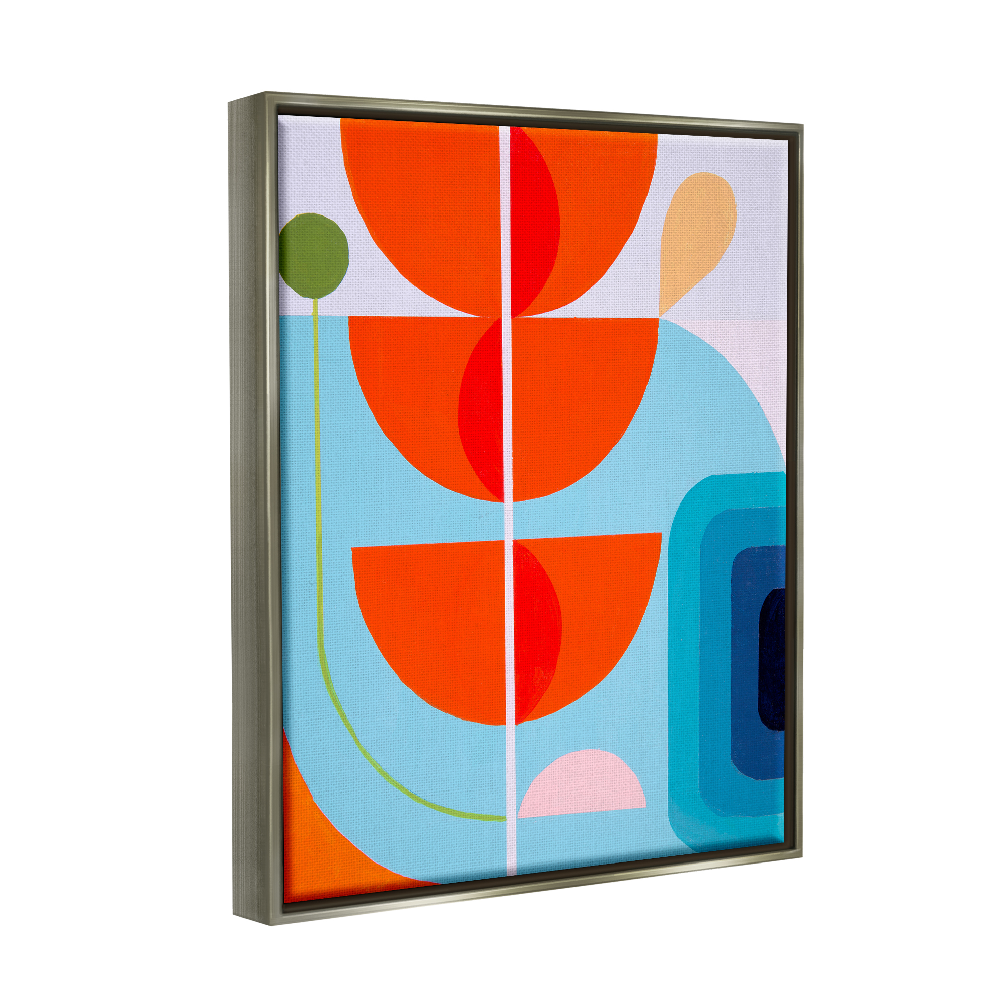 Stupell Industries Red & Blue Modern Shapes Abstract Painting Gray Floater Framed Canvas Art Print Wall Art, 17 x 21