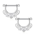 thumbnail image 1 of PAIR of Nipple Rings CZ Set Center Heart Filigree Dangle 316L surgical Steel 14G, 1 of 3