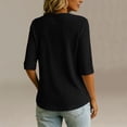 thumbnail image 3 of JIAYUE Women's T Shirt Classic Knit Casual Solid Color Three Quarter Length Sleeve Tunic Shirts Comfort Crew Neck Button Down Tees Loose Female Versatile Everyday Loose Fit Tops, 3 of 4