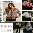 thumbnail image 2 of Cardigan Sweaters for Women Plaid Lightweight Cardigan V Neck Button Down Cardigan Long Sleeve Cable Knit Oversized Sweaters Tops, 2 of 6