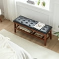 thumbnail image 2 of Milcil Upholstered Shoe Bench Entryway Bench Bed Bench Tufted Seat with Wood Shelf Storage Faux Leather Black, 2 of 5