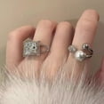 thumbnail image 3 of Womens Alloy U Shaped Index Finger Ring With Pearl Bow Design Electroplated Silver Finish Jewelry Trendy Piece, 3 of 5