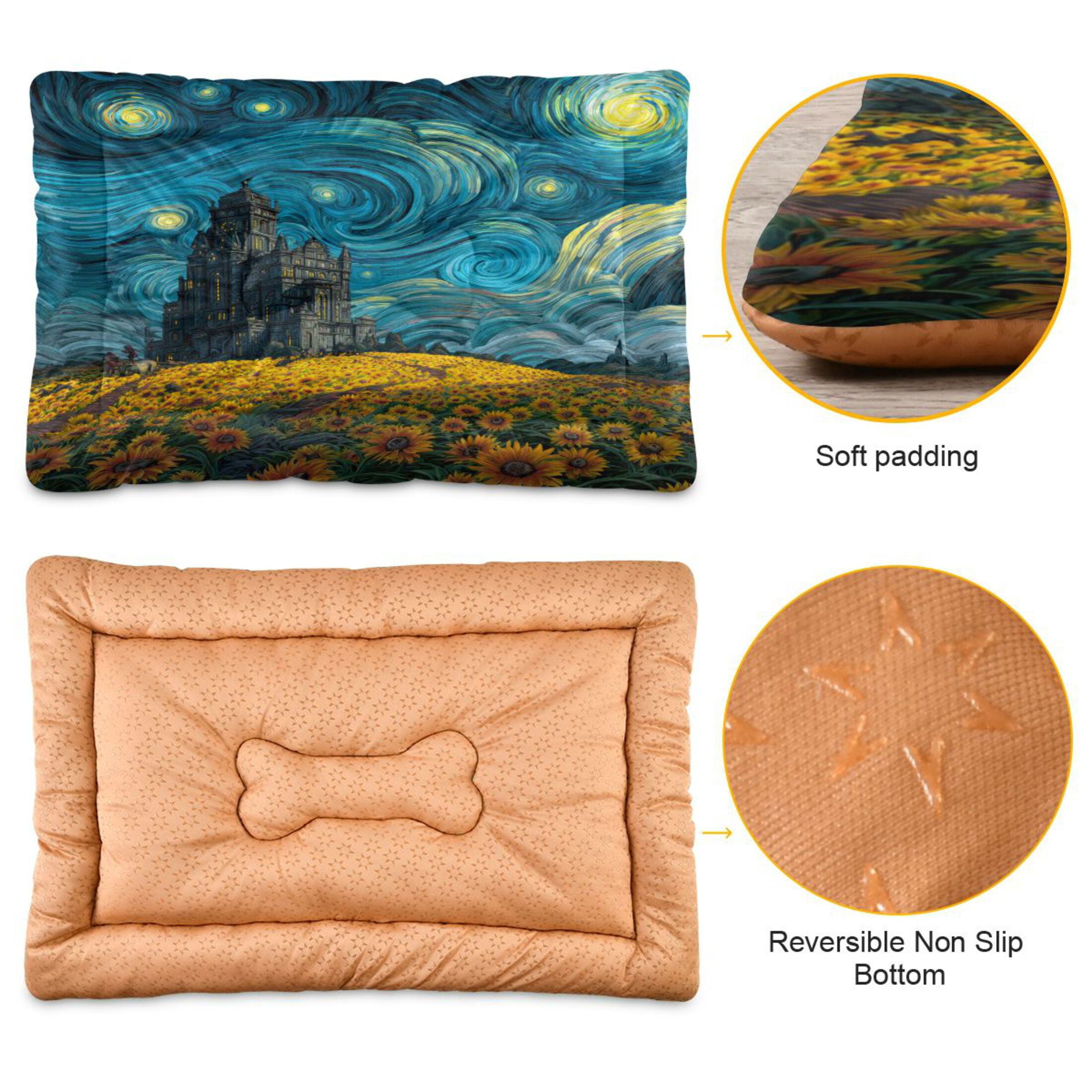 Qxltty Sunflower Field Ped Pad Wear-resistant and Hard to Bite Through Sleeping Pad for Small Medium Large Dogs Winter Pet Bed 36×24in