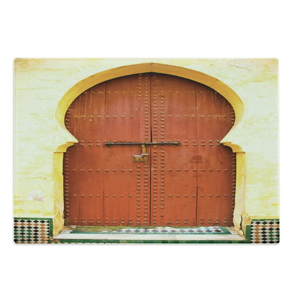 Architecture Cutting Board, Old Moroccan Historical Antique Locked Building Door Interior, Decorative Tempered Glass Cutting and Serving Board, in 3 Sizes, by Ambesonne
