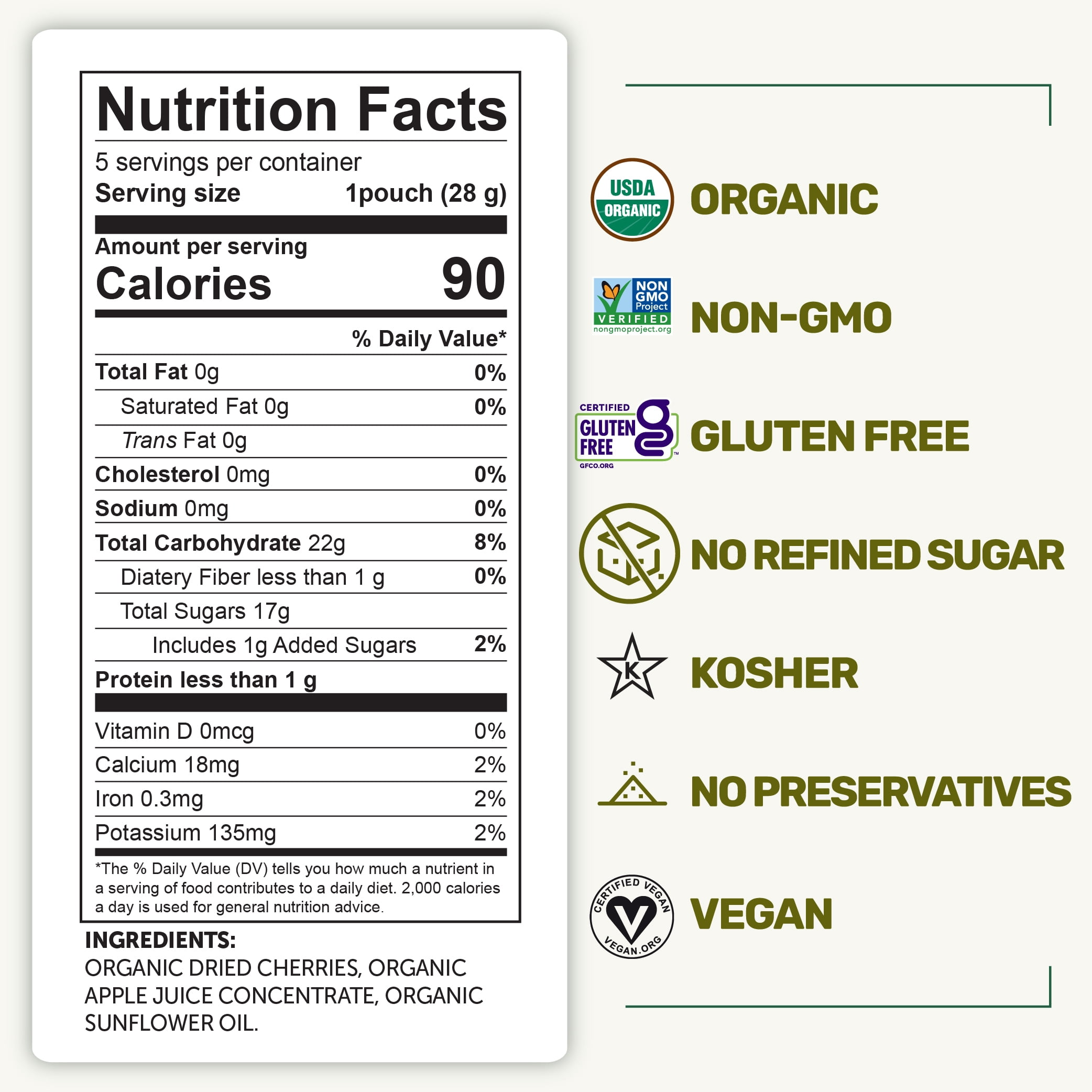 Happy Village Organic Soft Dried Cherries on The Go – 3 Bags (15 Individual Portion packs)  Healthy, Non-GMO, Vegan, Kosher, Gluten-Free Snack